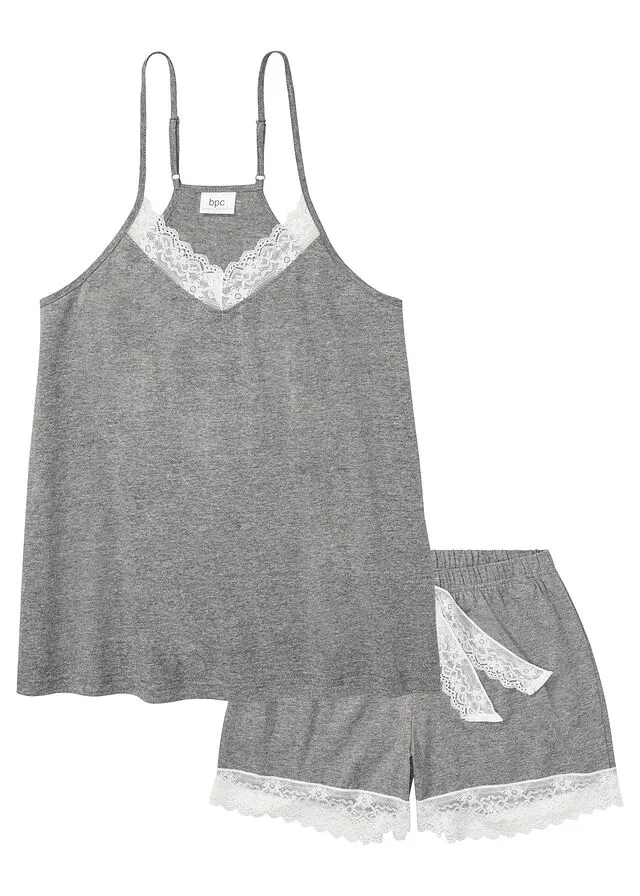 PIJAMA CORTO CON TIRANTES FINOS GRIS JASPEADOBLANCO