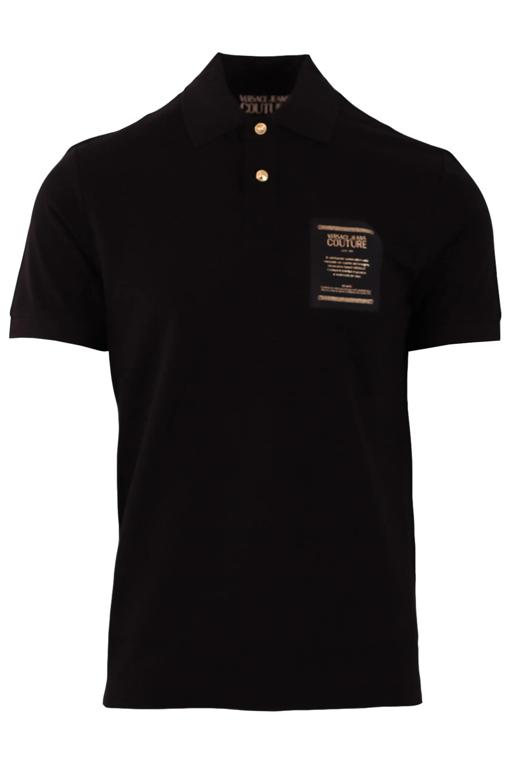 Polo negro con parche de logo dorado