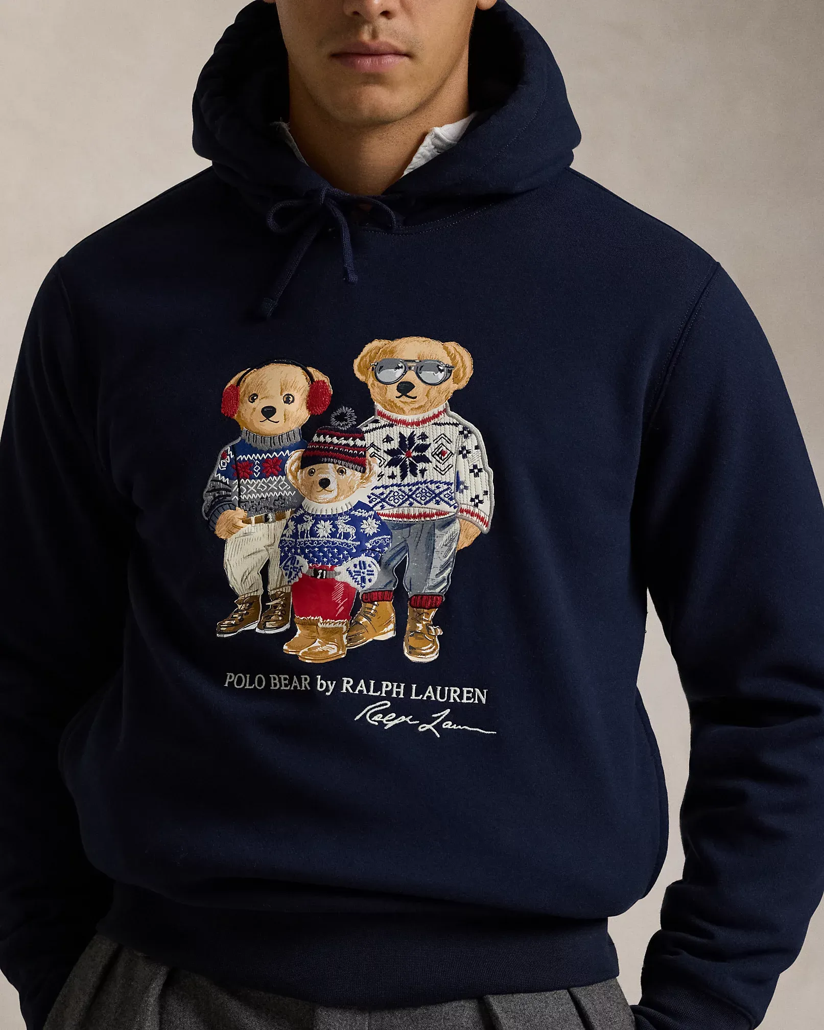 POLO RALPH LAUREN BEAR FAMILY FLEECE HOODIE RL NAVY 