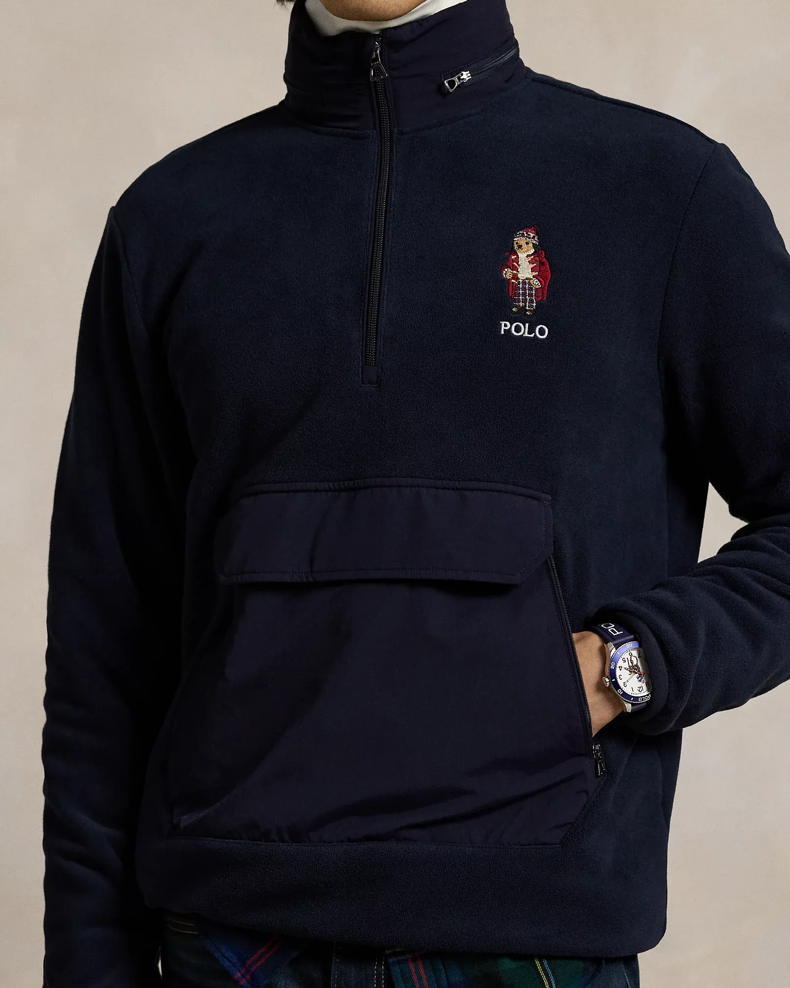 POLO RALPH LAUREN FLEECE HYBRID HOODIE NAVY