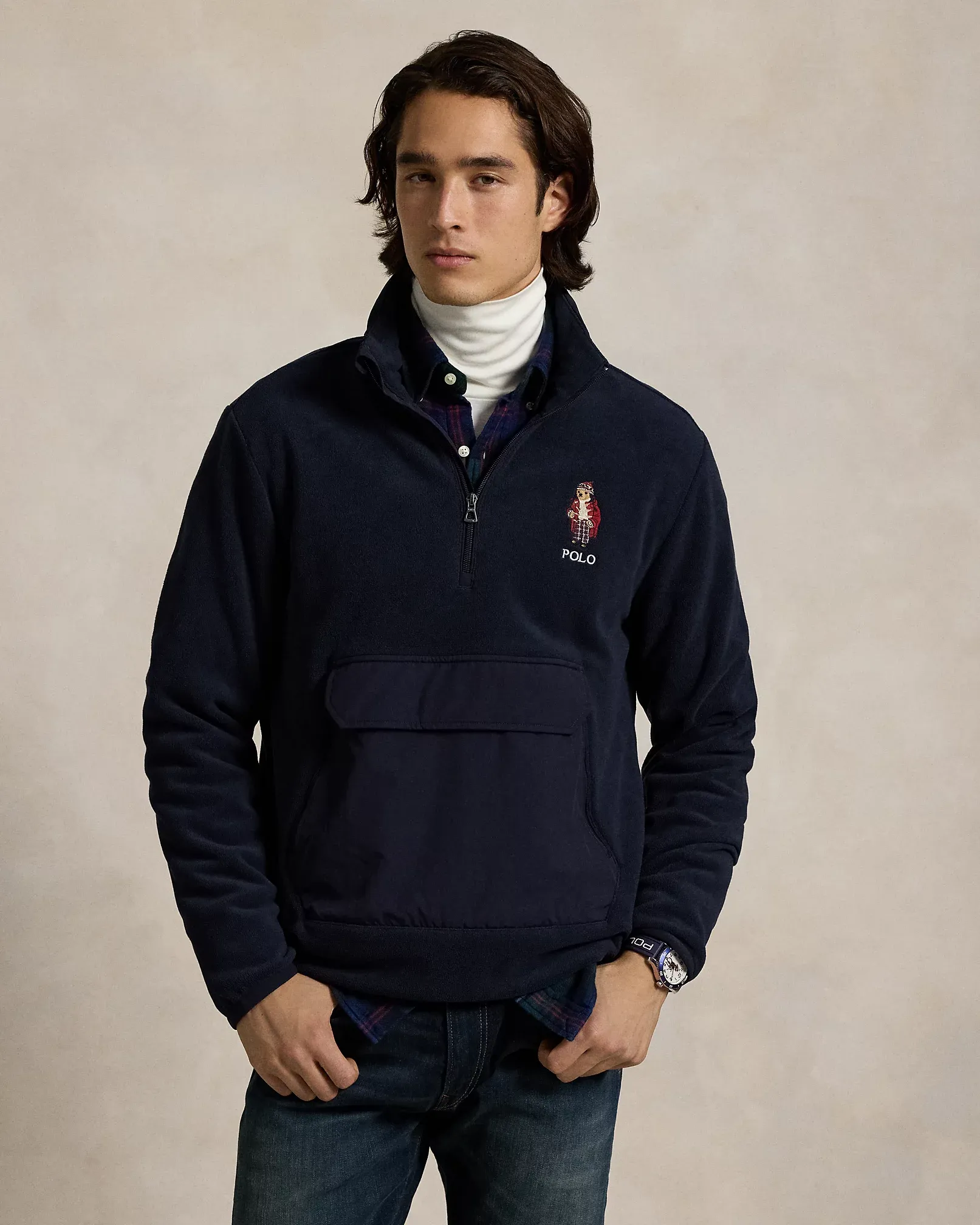 POLO RALPH LAUREN FLEECE HYBRID HOODIE NAVY