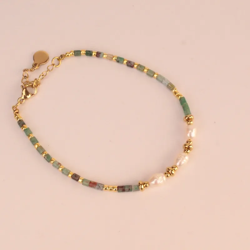 PULSERA DE ABALORIOS VERDE Y PERLA 15022002
