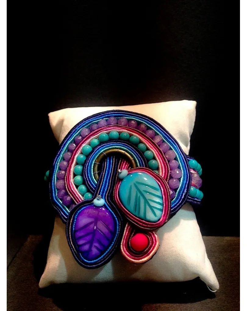 PULSERA SOUTACHE HOJAS NACAR EMBROIDERY