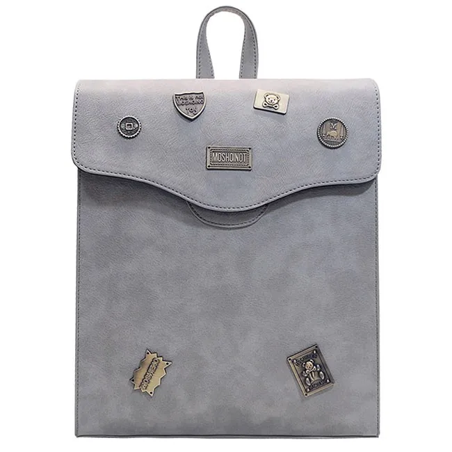 Retro Frosted Girl's PU Metal Badges Square Flap With Headphones Hole School Backpack 