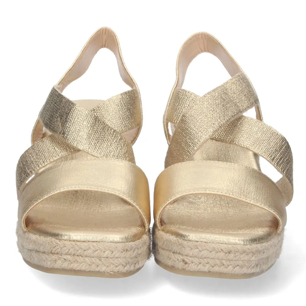 Sandalia de Cuña para Mujer Cómoda Pala Simple Forrada de Yute y Elásticos Cruzados en el Empeine