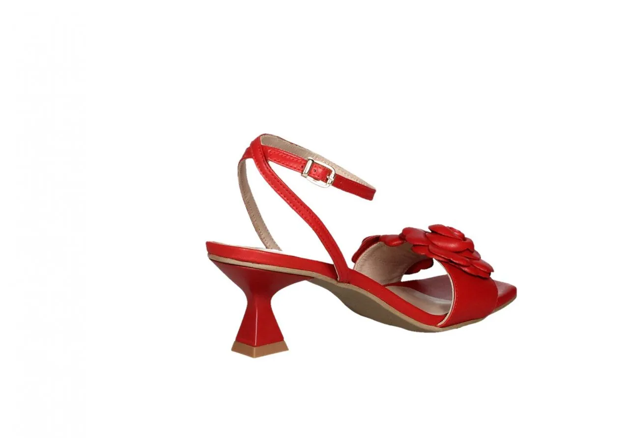 Sandalia Piel Rojo Tira Pala Flor Pulsera