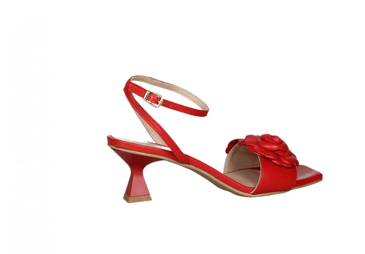 Sandalia Piel Rojo Tira Pala Flor Pulsera