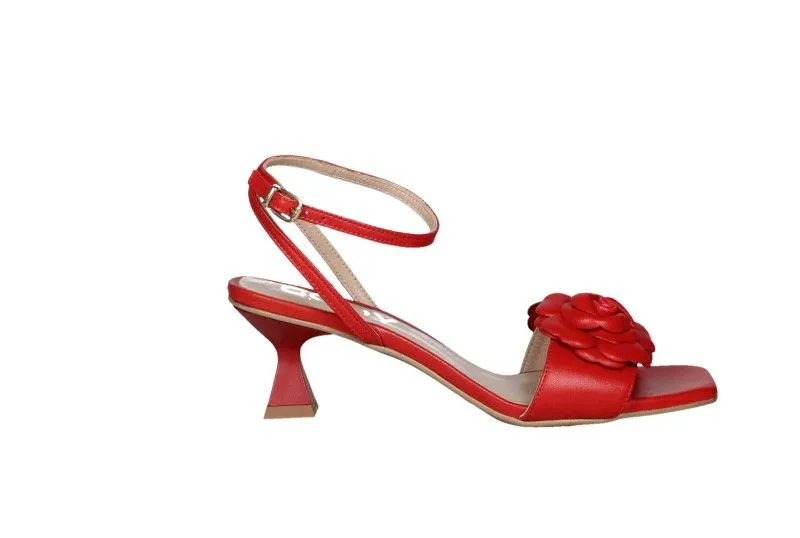 Sandalia Piel Rojo Tira Pala Flor Pulsera