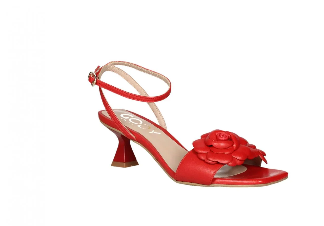 Sandalia Piel Rojo Tira Pala Flor Pulsera