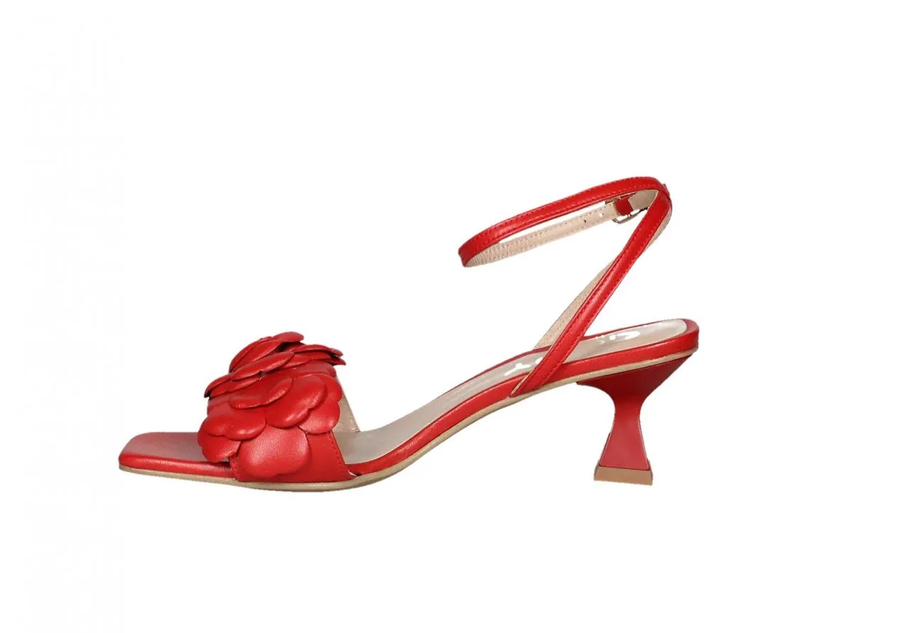 Sandalia Piel Rojo Tira Pala Flor Pulsera