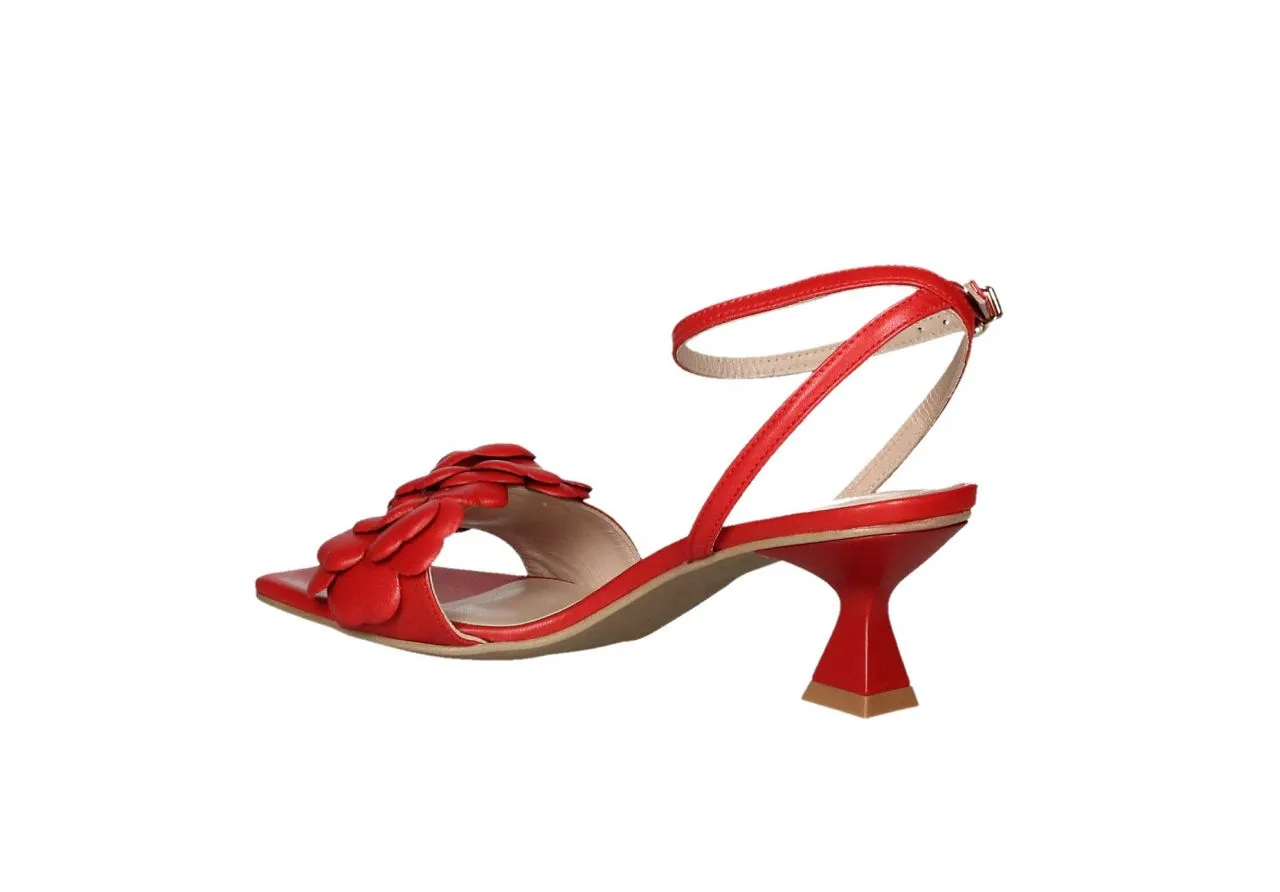 Sandalia Piel Rojo Tira Pala Flor Pulsera