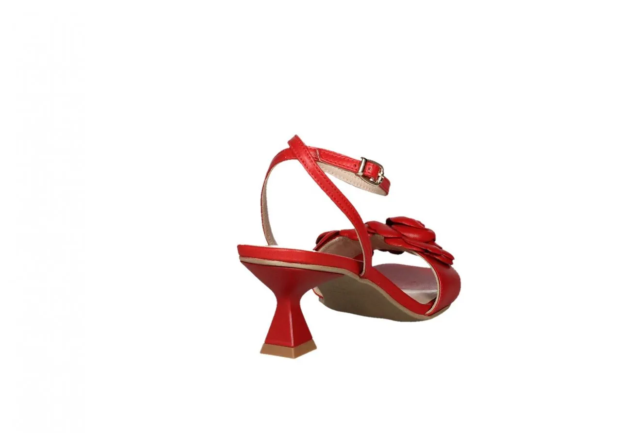 Sandalia Piel Rojo Tira Pala Flor Pulsera