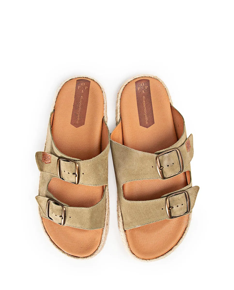 Sandalia Plana Icacos Serraje Kaki
