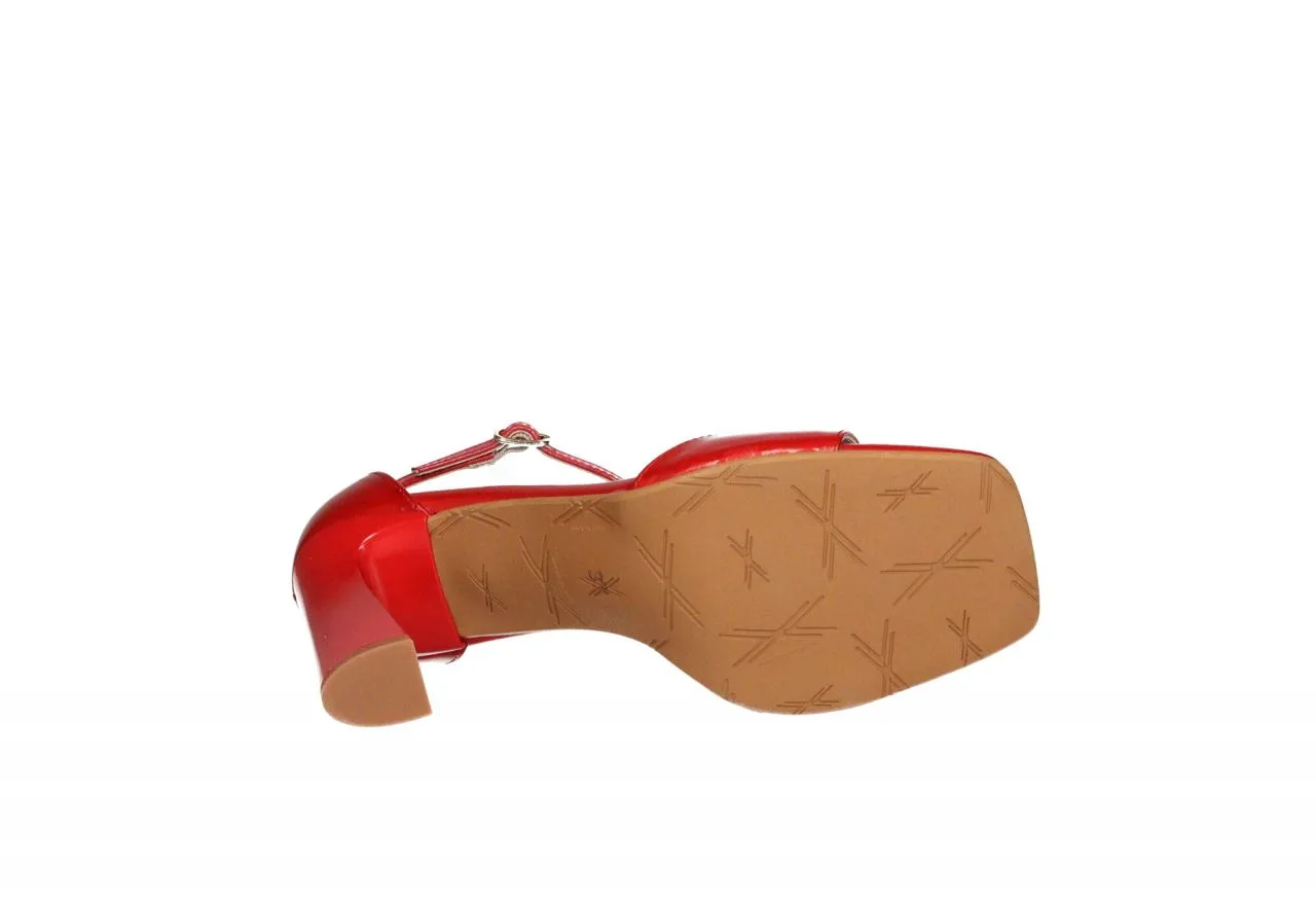 Sandalia Rojo Talon Cerrado Pulsera Tacon Alto