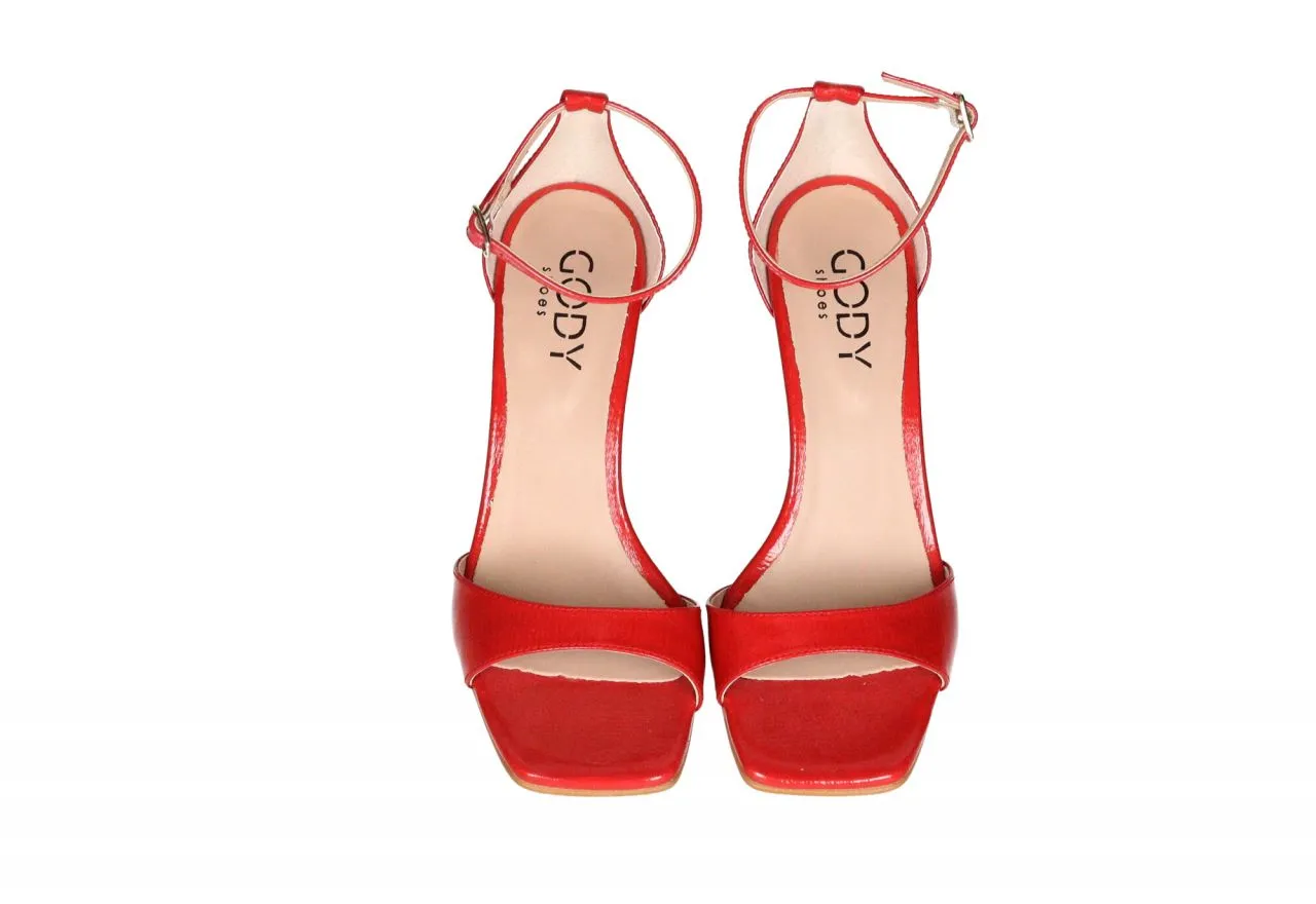 Sandalia Rojo Talon Cerrado Pulsera Tacon Alto