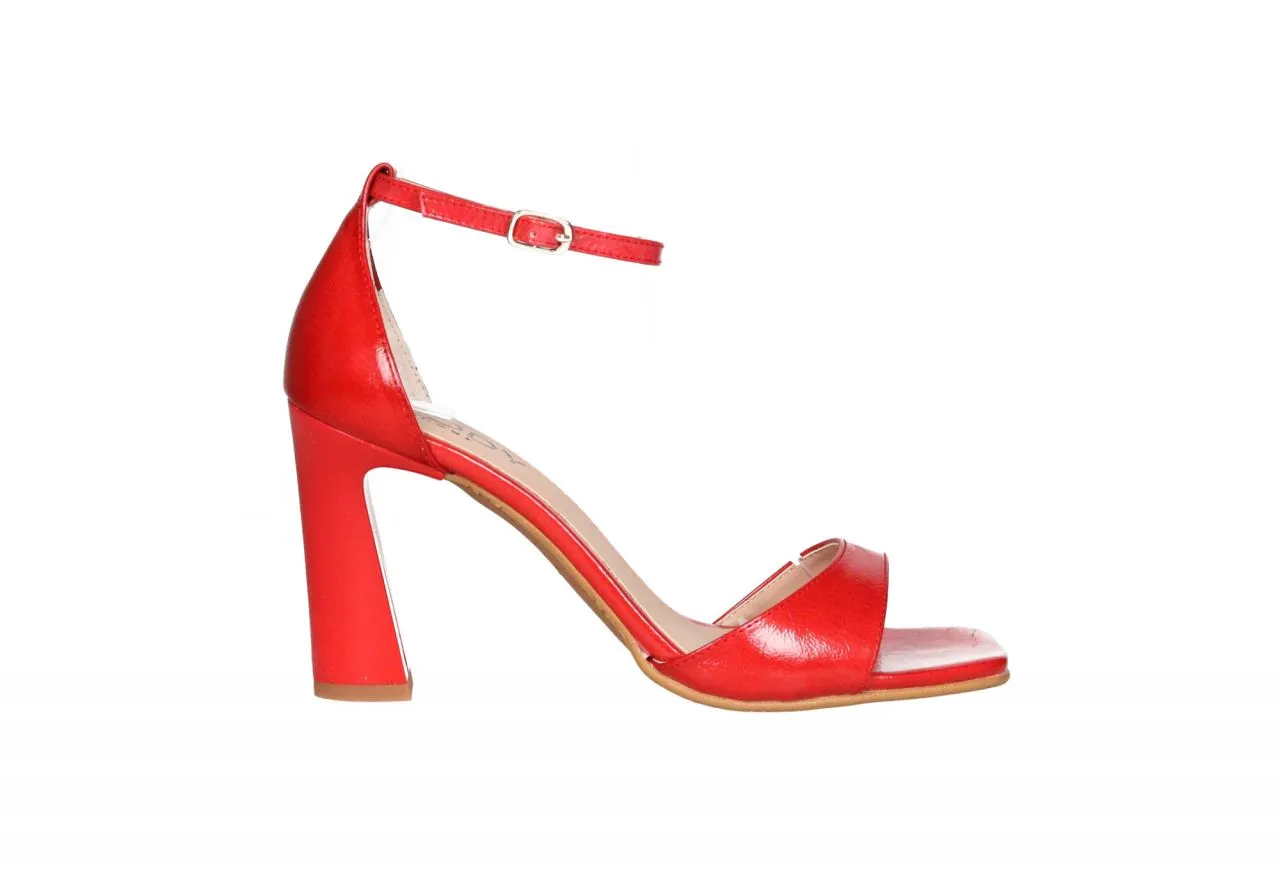 Sandalia Rojo Talon Cerrado Pulsera Tacon Alto