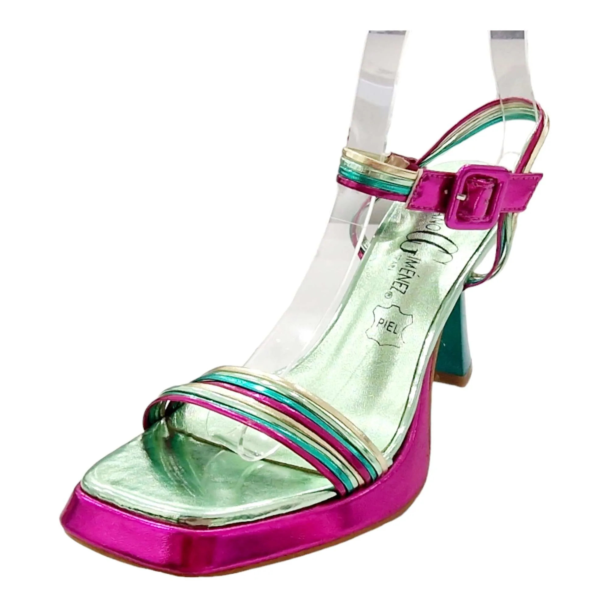 SANDALIA TACÓN CAYETANO GIMÉNEZ MULTICOLOR VERDE