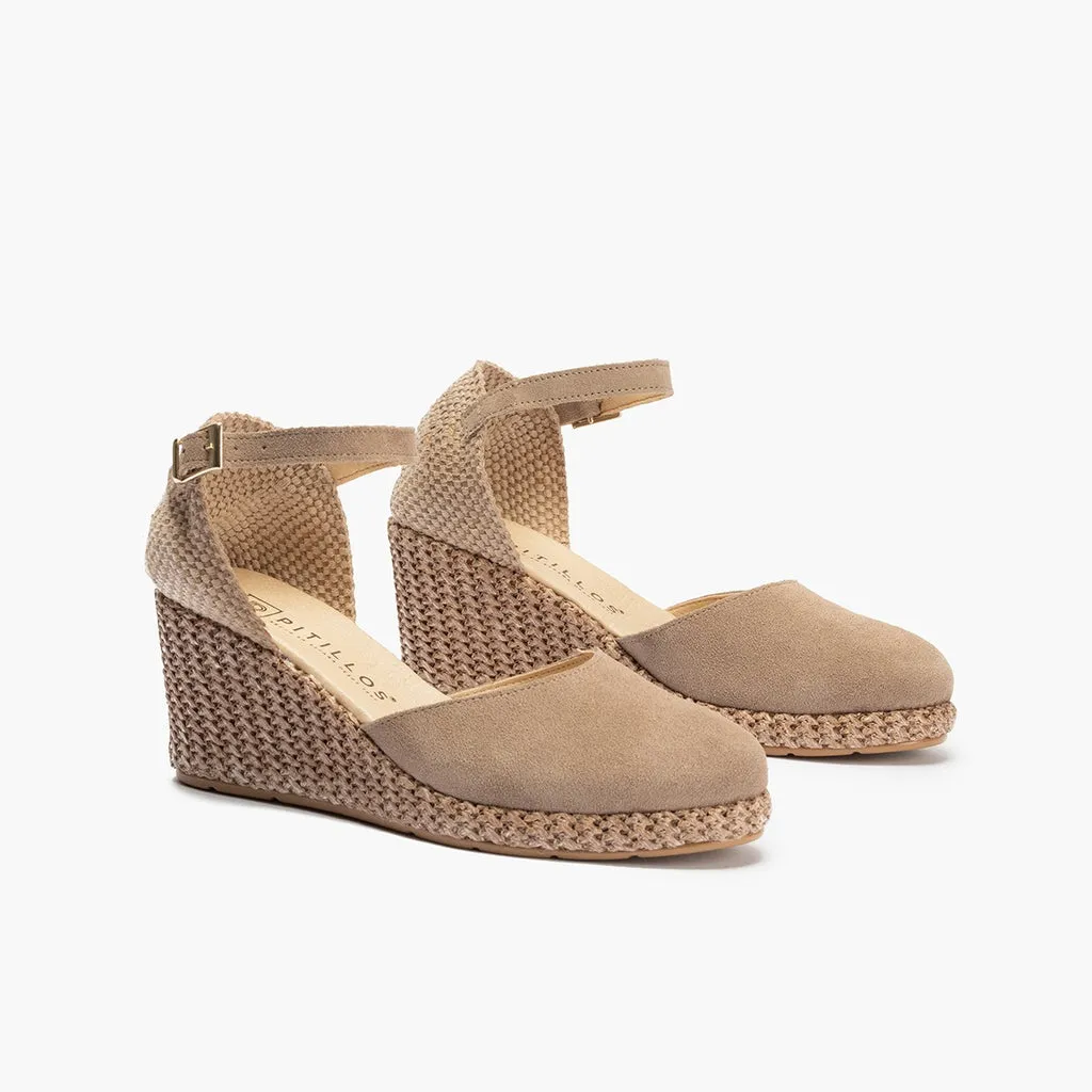Sandalia valenciana alta hueco redondo serraje BEIGE