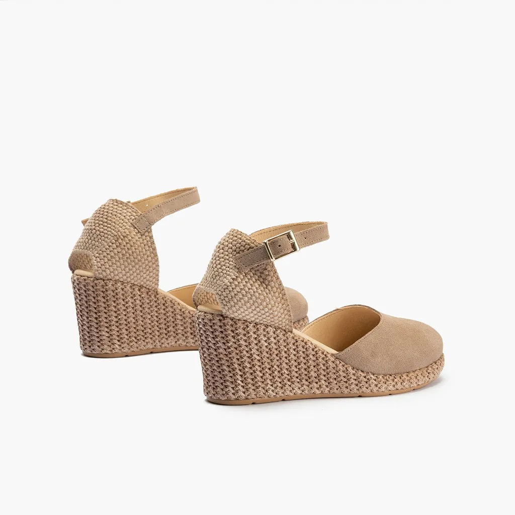 Sandalia valenciana alta hueco redondo serraje BEIGE