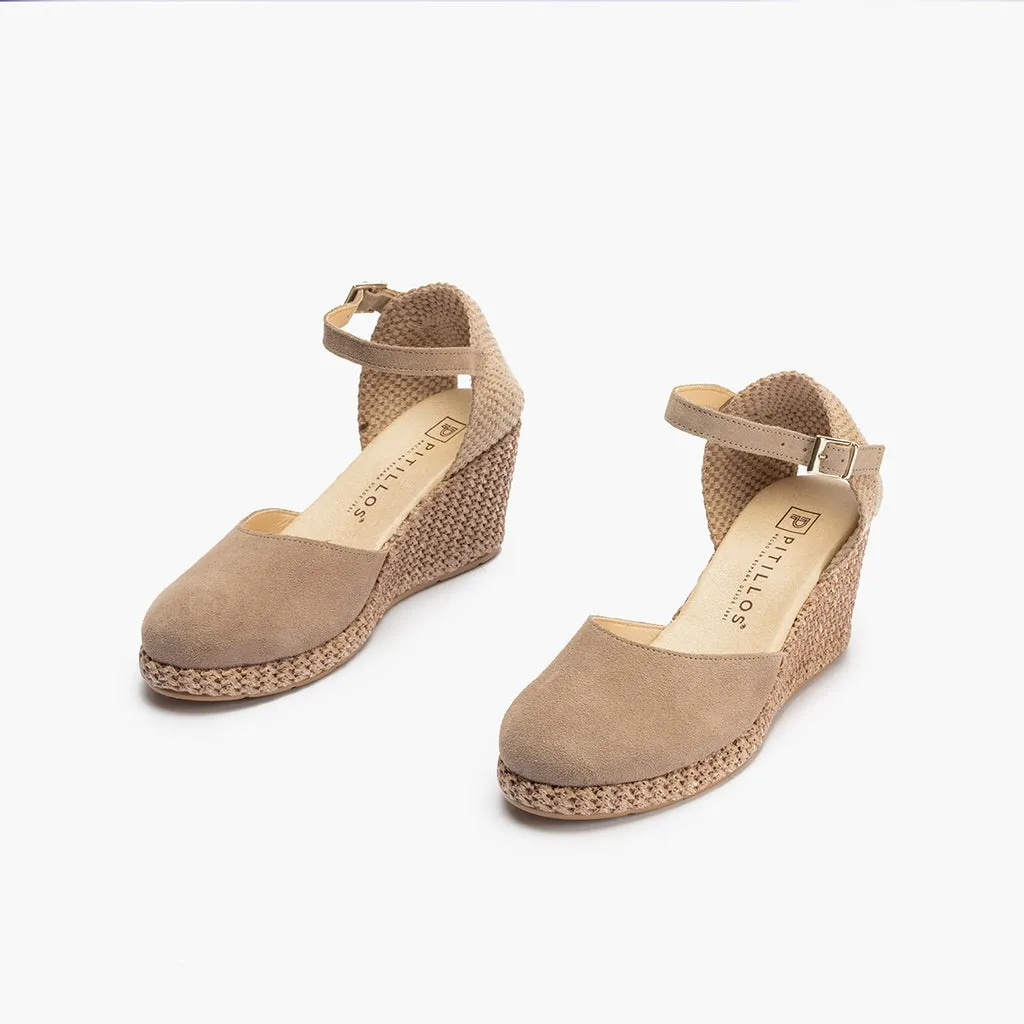 Sandalia valenciana alta hueco redondo serraje BEIGE