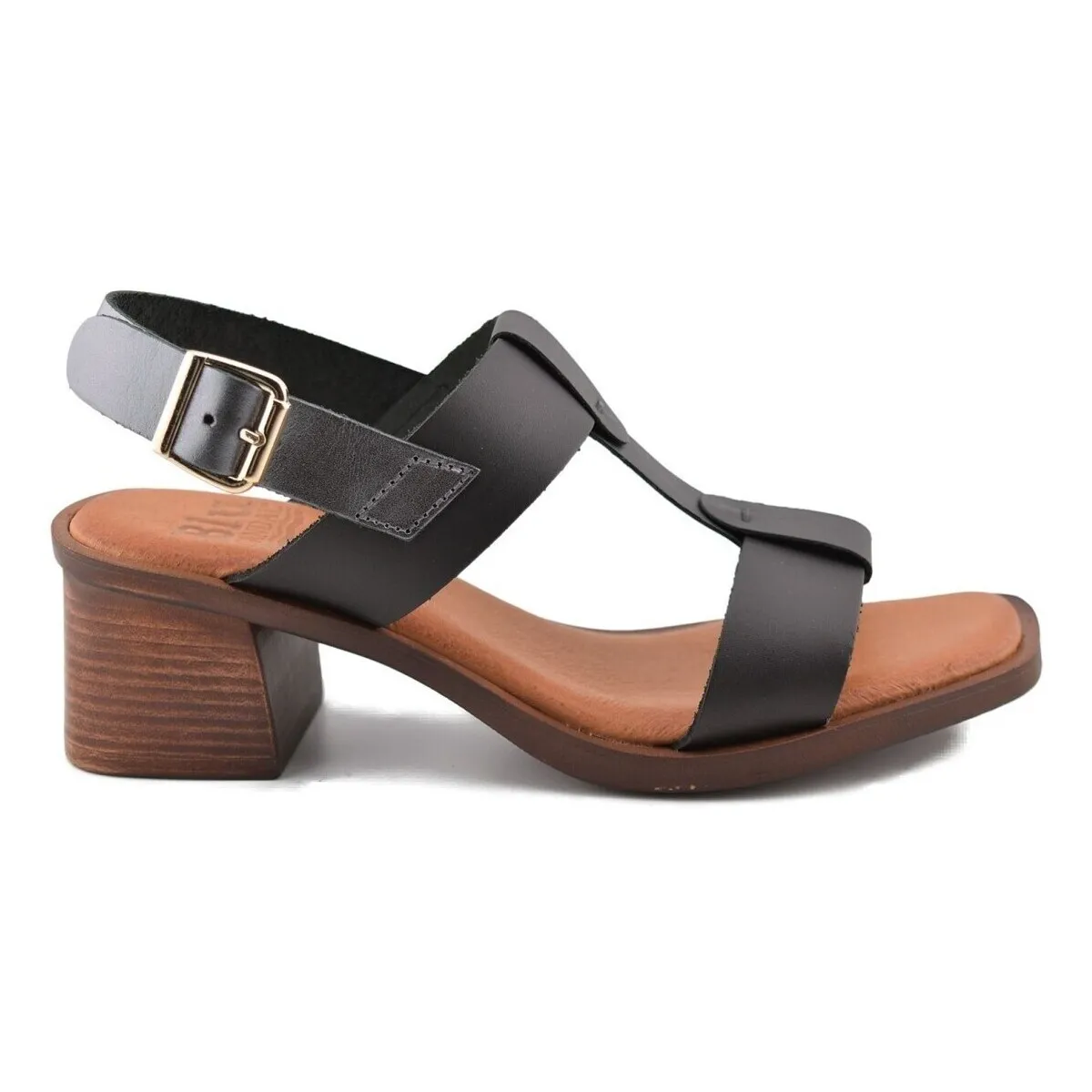 Sandalias de piel negras con tacón by