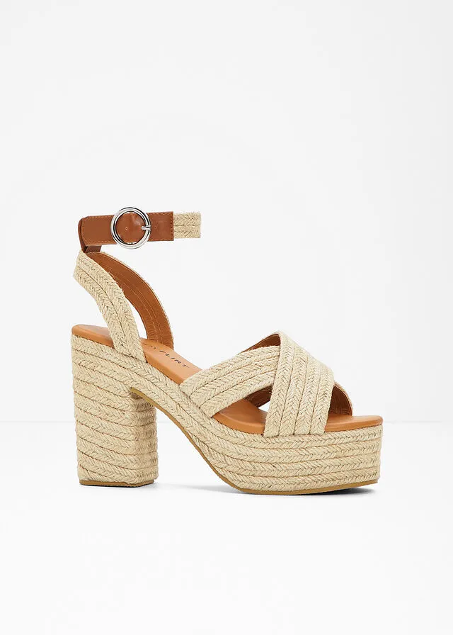 Sandalias de tacón con plataforma crudo/bronceado
