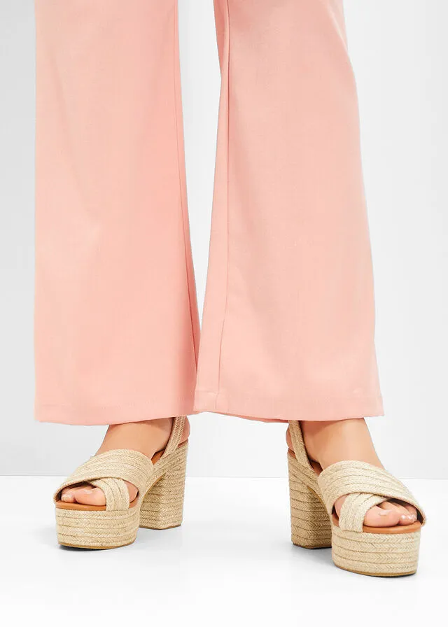 Sandalias de tacón con plataforma crudo/bronceado