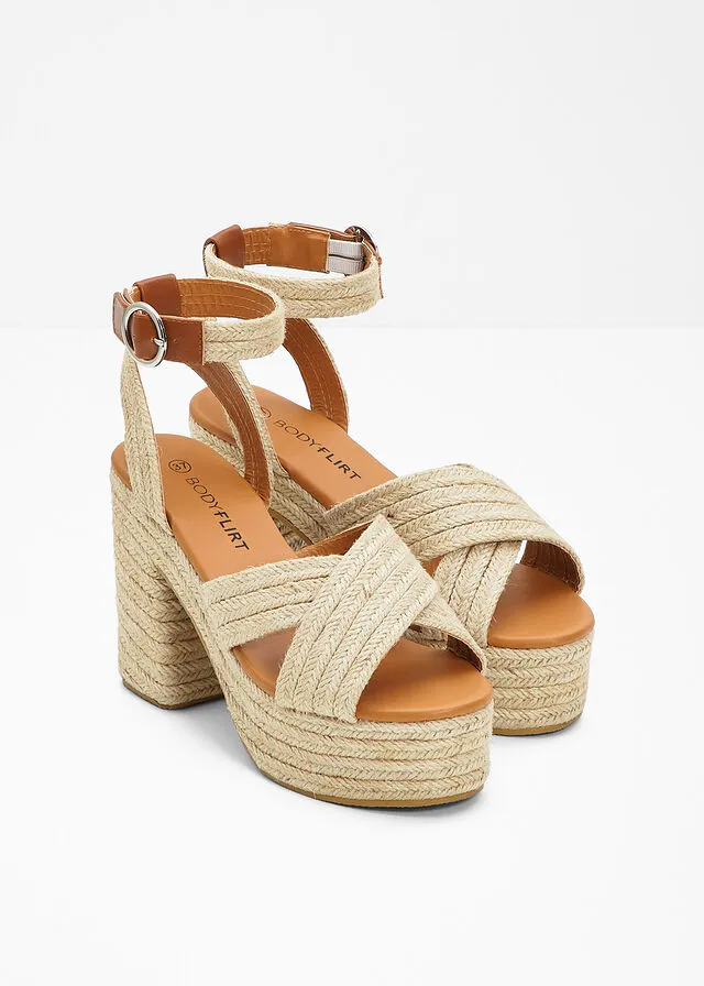Sandalias de tacón con plataforma crudo/bronceado