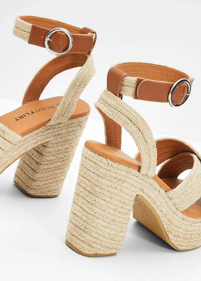 Sandalias de tacón con plataforma crudo/bronceado