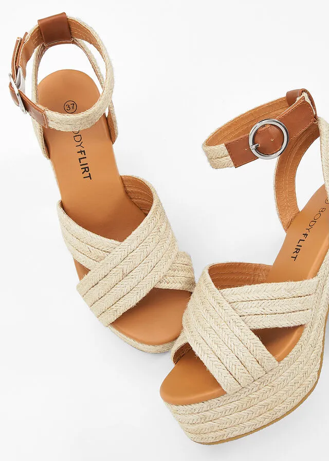Sandalias de tacón con plataforma crudo/bronceado