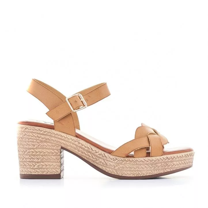 Sandalias tacón You Too marrones con tira trenzada