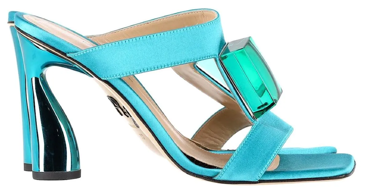Sandalias tipo chinelas con tira en T Jewel de Paul Andrew en satén azul 