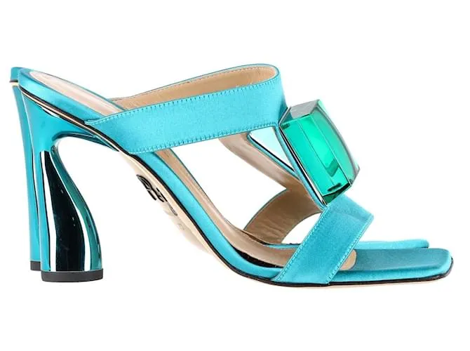 Sandalias tipo chinelas con tira en T Jewel de Paul Andrew en satén azul 