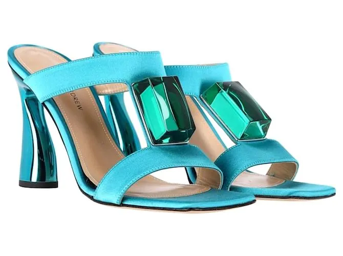 Sandalias tipo chinelas con tira en T Jewel de Paul Andrew en satén azul 