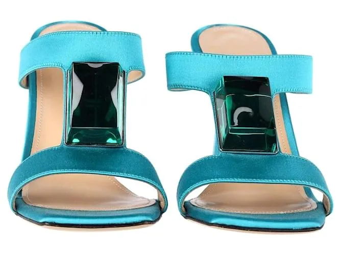 Sandalias tipo chinelas con tira en T Jewel de Paul Andrew en satén azul 