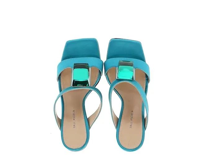 Sandalias tipo chinelas con tira en T Jewel de Paul Andrew en satén azul 