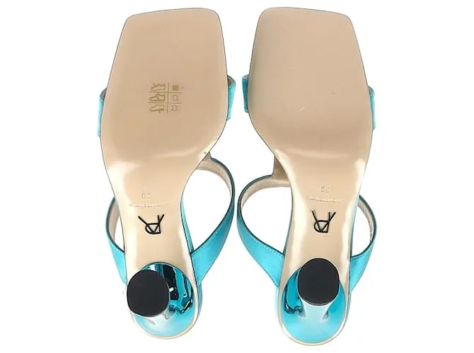 Sandalias tipo chinelas con tira en T Jewel de Paul Andrew en satén azul 