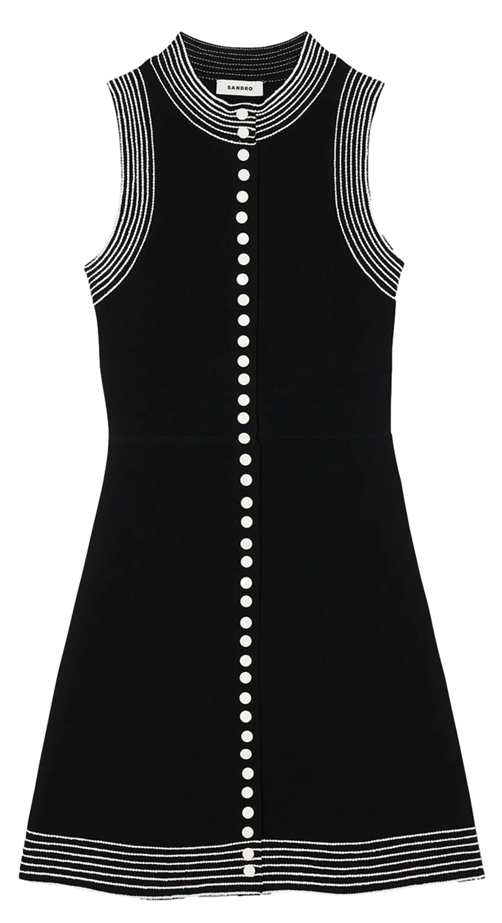 SANDRO Vestido corto con cuello redondo en negro