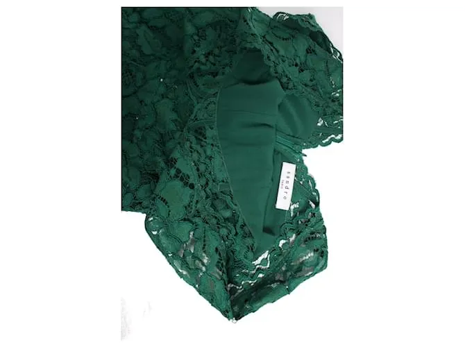 Sandro, Vestido de encaje sin mangas Riviera verde. 