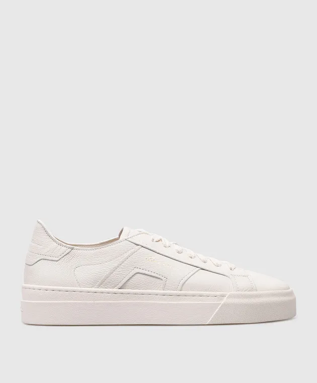 Santoni Beige leather trainers with logo