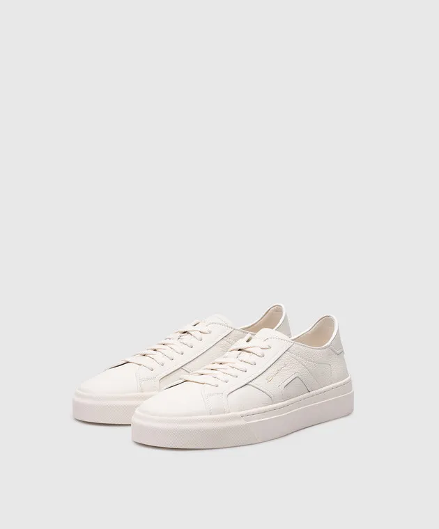 Santoni Beige leather trainers with logo