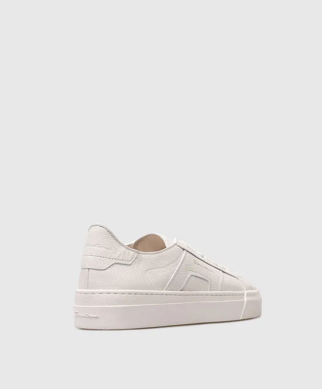 Santoni Beige leather trainers with logo