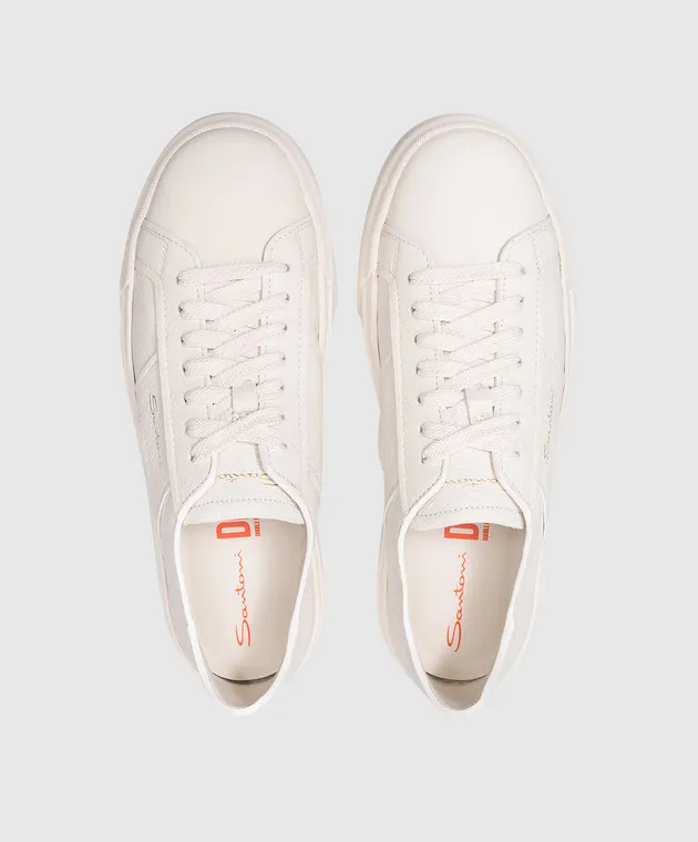 Santoni Beige leather trainers with logo