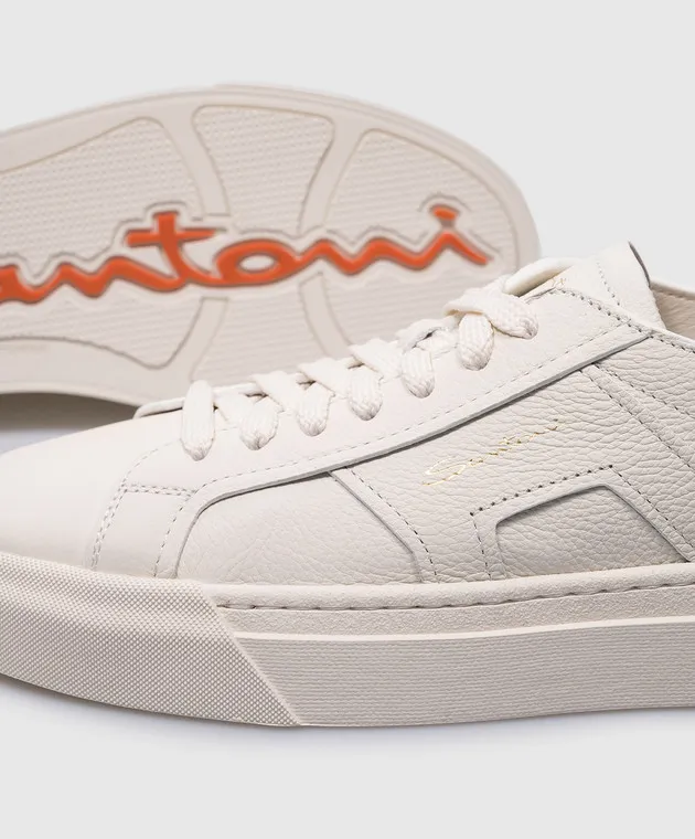 Santoni Beige leather trainers with logo