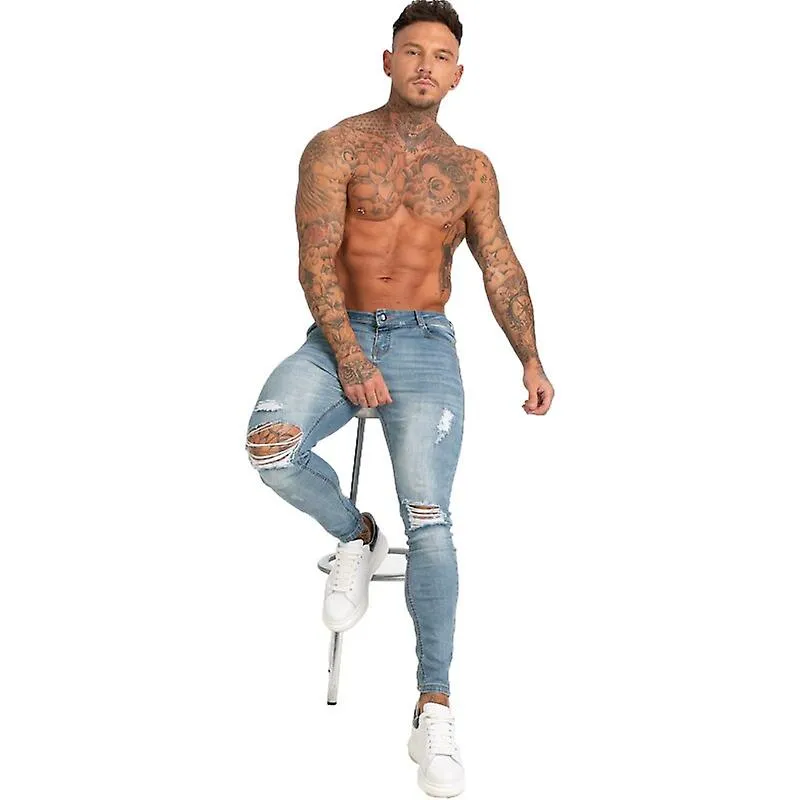 Skinny Jeans Men Blue Denim Pants Male Hip Hop Mens Trous