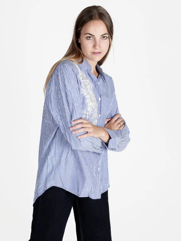 Solada Camisa de mujer a rayas con abalorios