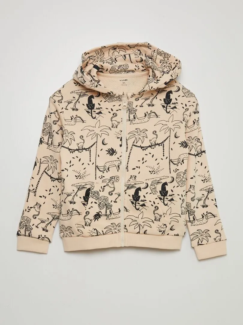 SUDADERA ESTAMPADA CON CREMALLERA Y CAPUCHA  BLANCO