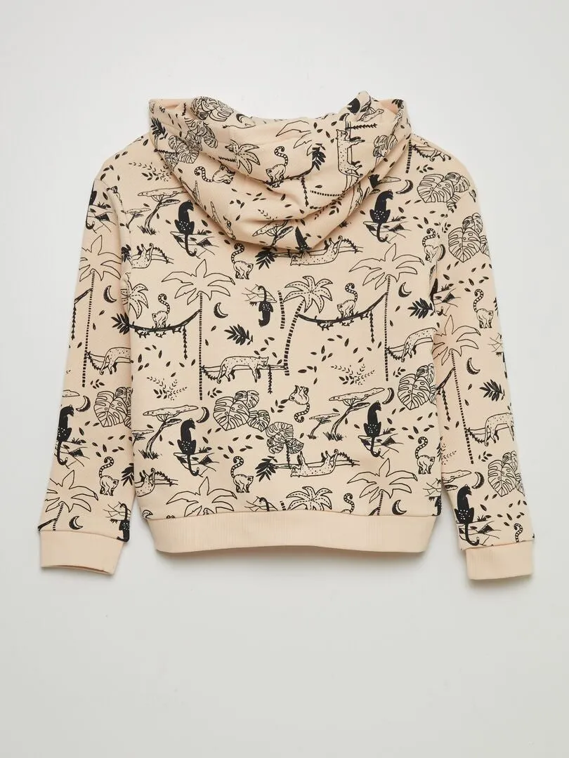 SUDADERA ESTAMPADA CON CREMALLERA Y CAPUCHA  BLANCO