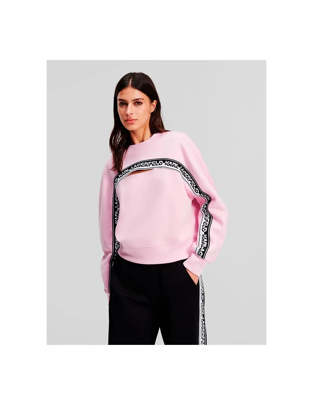 Sudadera rosa recortada con logotipo Karl
