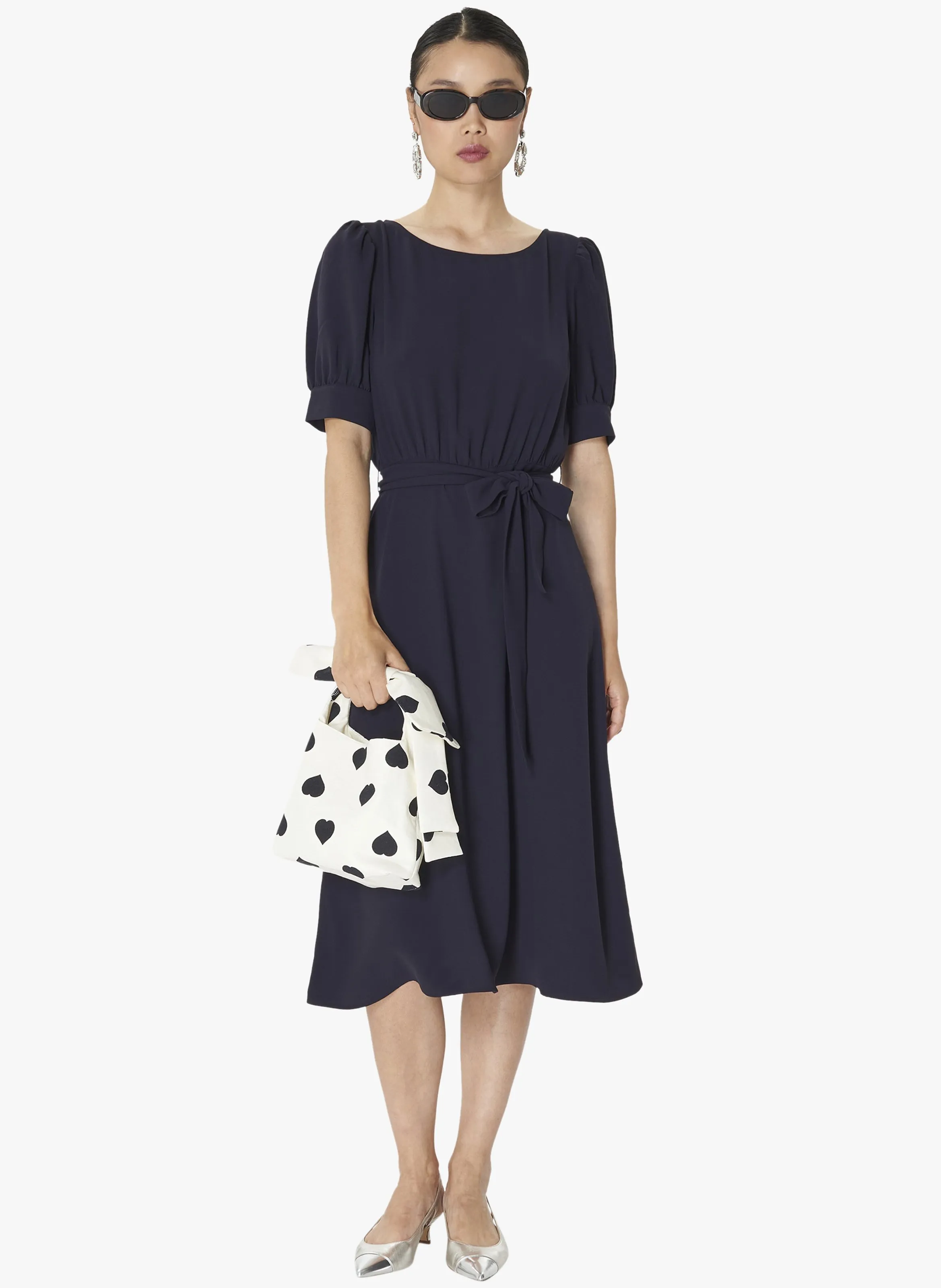 TARA JARMON RILLYTIS  VESTIDO MIDI CON CUELLO REDONDO EN AZUL